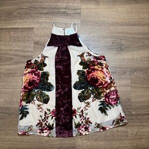 NWT Clover + Scout Small Velvet Floral Sheer Tank Blouse Keyhole Contemporary